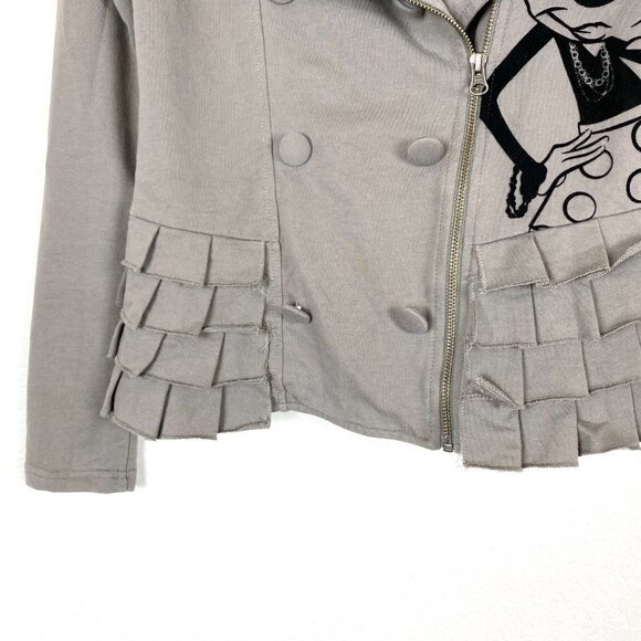 Disney Parks Minnie Mouse Paris Jacket Gray Ruffle Peplum Zip XS - Picture 6 of 9